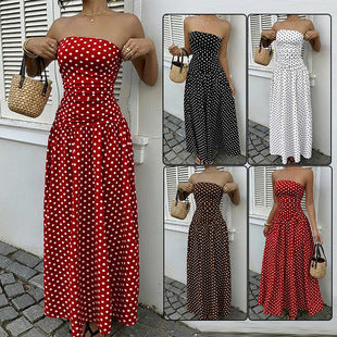 Elegant Polka-dot Off-shoulder Midi Dresses