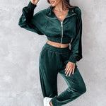 Long Sleeve Cropped Top and Pants Set - runwayfashionista.com