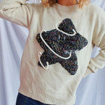Contrast Star Round Neck Long Sleeve Sweater - runwayfashionista.com