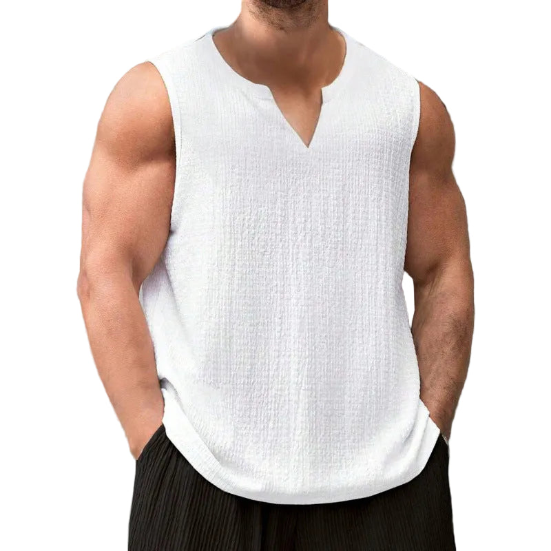 Men's Textured Notch Neck Tank Top - white