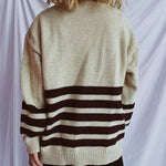 Striped Dropped Shoulder Long Sleeve Sweater - runwayfashionista.com