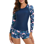 Long Sleeve Printed Panel Surfing Swimwear - runwayfashionista.com