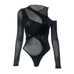 Mesh Perspective Tight Long Sleeve Bodysuit - runwayfashionista.com