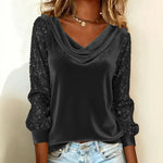 Elegant Velvet Long Sleeve Sequined Blouse