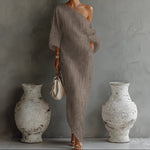 Irregular Off-shoulder Midi Dress - khaki