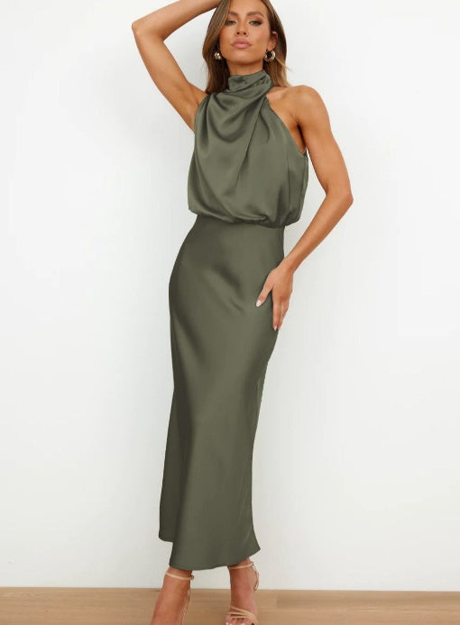 Sleek Sleeveless Summer Midi Dress - green