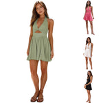 V-Neck Halter Backless Mini Dress