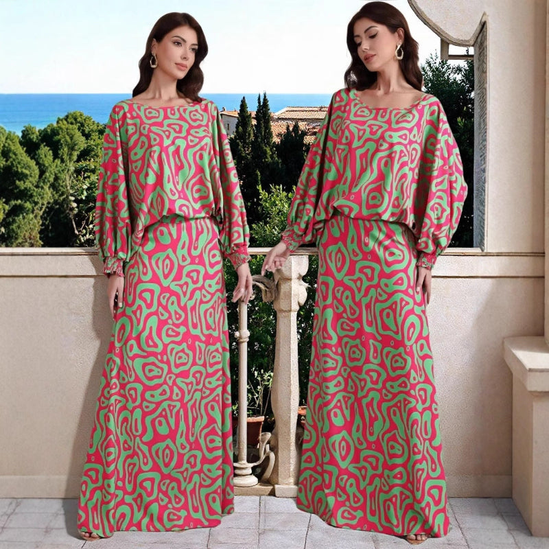 Bold Red Geometric Dress Set