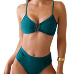 Pleated High-Waist Bikini Two-Piece Swimsuit