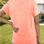 Pocketed Heathered V-Neck Short Sleeve T-Shirt - runwayfashionistacom