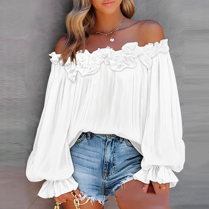 Lotus Leaf Off Shoulder Blouse - white