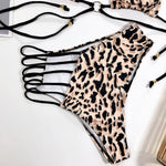 O-Ring Triangle Top Multi-Strap Waist Bikini Set - leopard