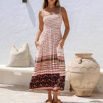 Sleeveless Printed Midi Dress with Adjustable Straps - White