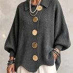 Collared Knit Sweater with Statement Buttons - grey