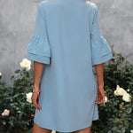 V-Neck Half Sleeve Mini Dress - runwayfashionista.com