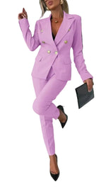 Chic Slim Lapel Double-Breasted Suit - lavender