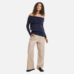 Off Shoulder Straight Flat Knit Sweater