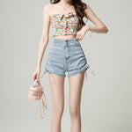 Spicy Double Button Straight Leg Denim Shorts