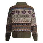 Forest Green Jacquard Turn-down Collar Sweater