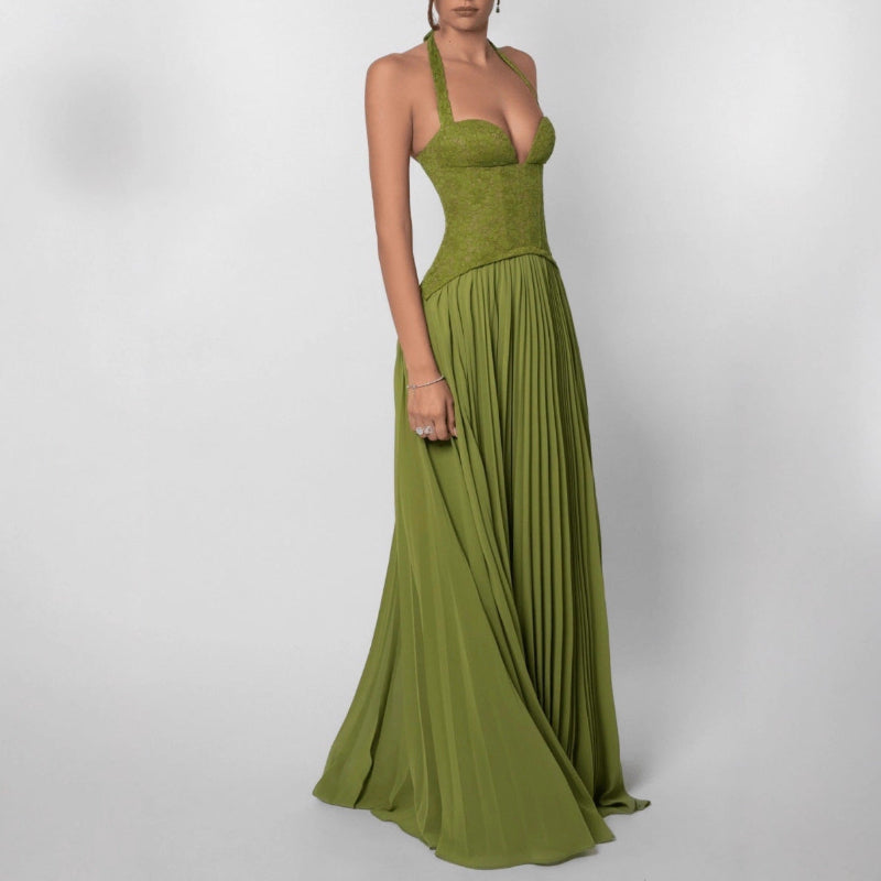 Backless Ruched Strapless Maxi Dress - green