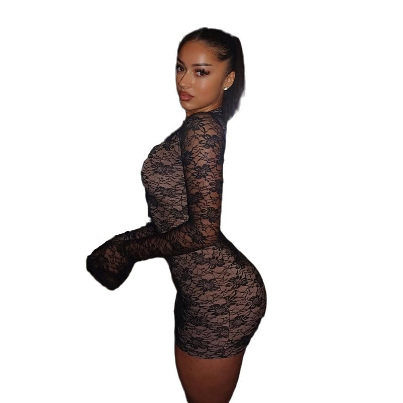 Hollow Out Slim Fit Hip Hugging Long Sleeved Dress - runwayfashionista.com