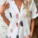 Printed Collared Neck Short Sleeve Blouse - runwayfashionista.com