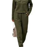 Plaid texture snap down top and pants set - runwayfashionista.com