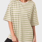 Casual Striped Quarter Sleeve T - Shirt - runwayfashionista.com