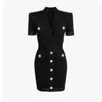 Knitted Short Sleeved V-neck Dress