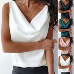 Cowl Neck Casual Sleeveless Camisole Tanks - white