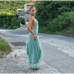 Shiny Mock Turtleneck Halter Dresses