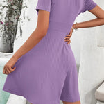 Surplice Short Sleeve Mini Dress - runwayfashionista.com