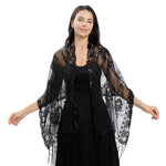 Flower Sequin Embroidered Long Fringe Shawl