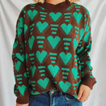Heart Contrast Long Sleeve Dropped Shoulder Sweater -runwayfashionista.com