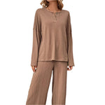 Quarter button long sleeve top and pants set-runwayfashionista.com
