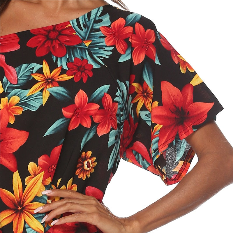 Asymmetry Floral Print Tunic Beach Dress