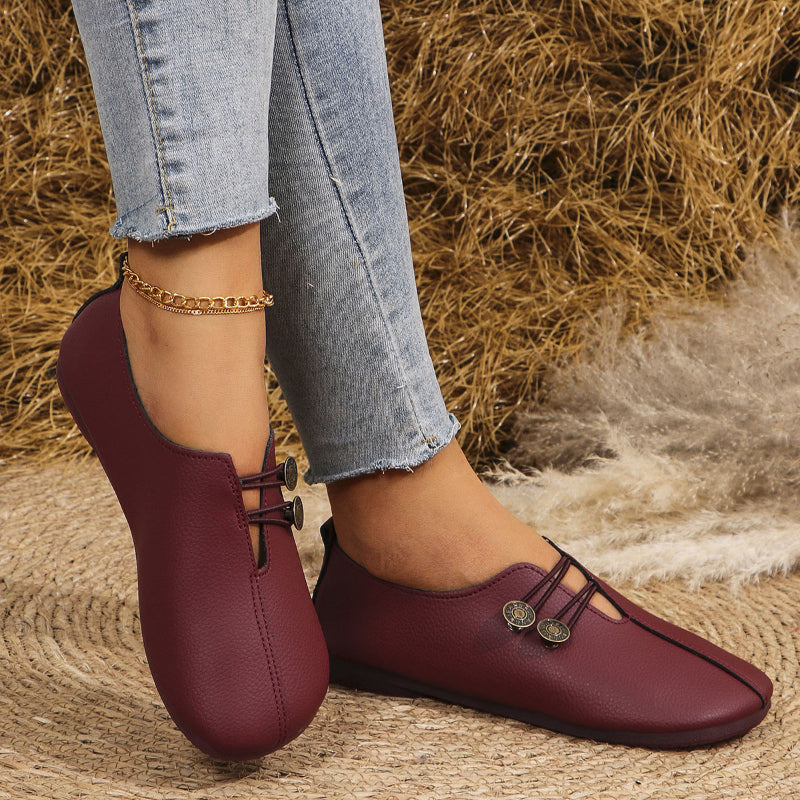 Ins Square Toe Slip-on Flats - maroon