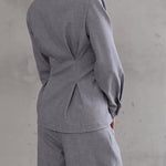 Light Grey V-Neck Asymmetrical Button Top & Wide-Leg Pants Set - grey