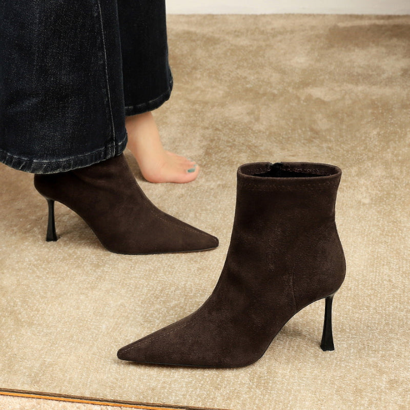 Pointed-Toe Stiletto Ankle Boots - dark brown