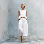 Round Neck Sleeveless Top And Loose Wide-leg Pants - white