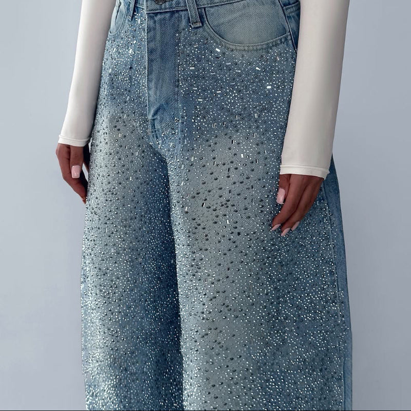 Irregular Rhinestone Jeans