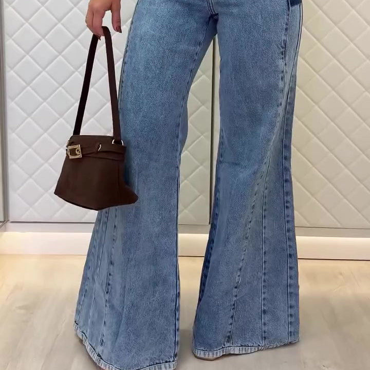 Trendy Light Blue High - Waisted Flared Jeans