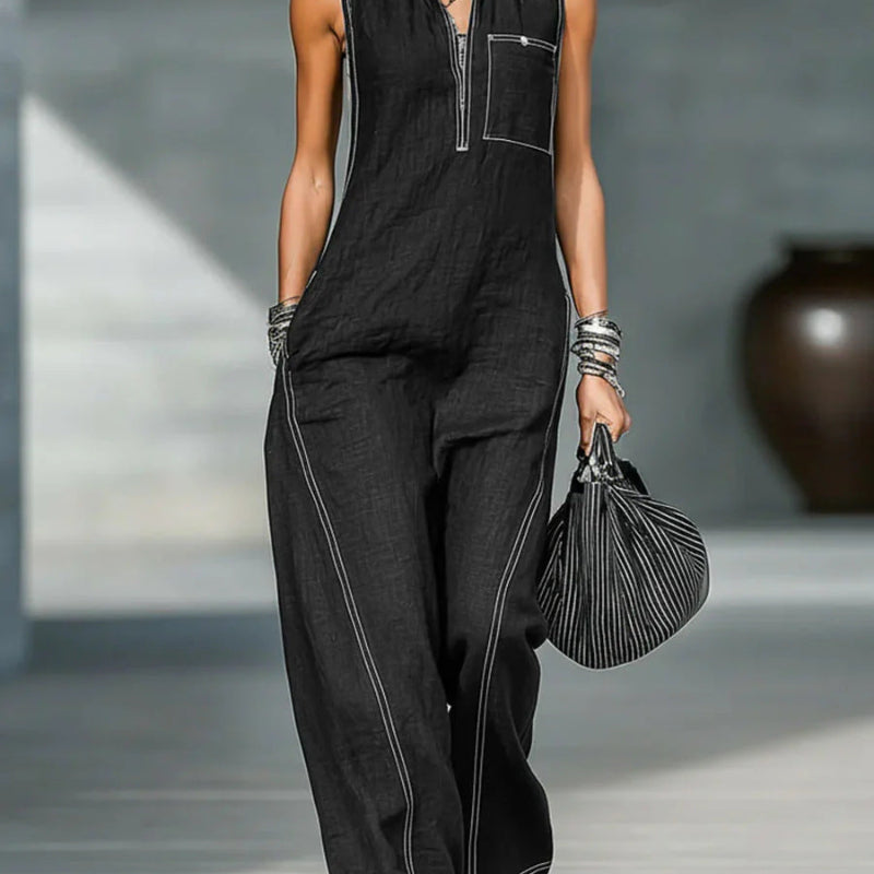 Stand-up Collar Jumpsuit With Pockets - black