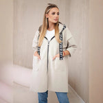 Large Size Long Sleeve Zipper Woolen Coat - white
