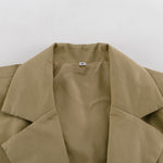 Khaki Oversized Sleeveless Peak-Lapel Exaggerated-Shoulder Asymmetric Hem Blazer & High-Waist Pleated Shorts Co-ord Set
