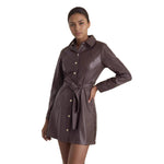 Belted Long-sleeve Leather Coat
