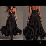 Lace-Detail Flowing Midi Dress - black