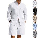 Casual Linen Shirt And Shorts Set - white