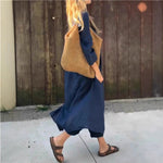 V-neck Top & Wide Leg Pants Set - navy blue -blue