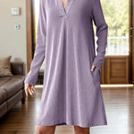 Notched long sleeve mini dress - runwayfashionista.com